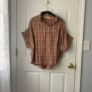 NATURAL LIFE Rust and Cream Checkered Blouse